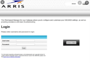 Router login admin panel for Arris router