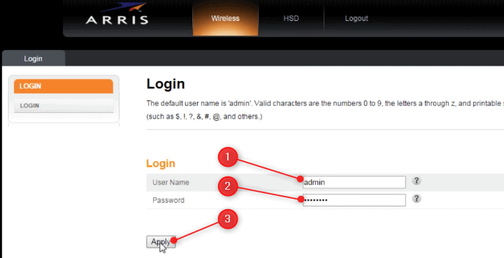 Router login process for Arris router